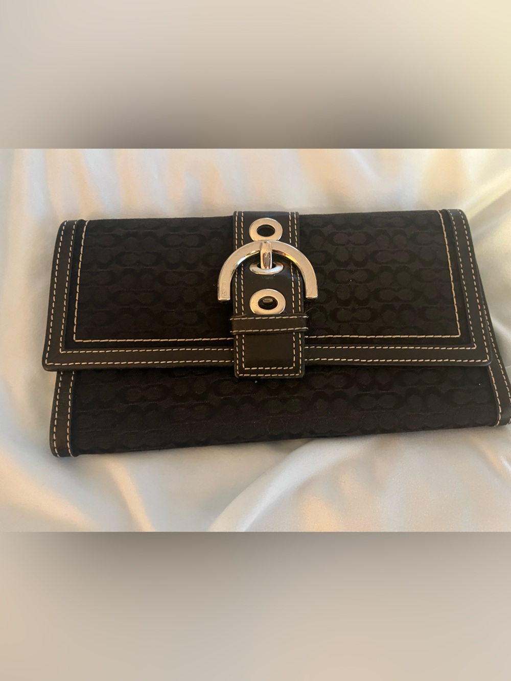 Coach Hampton Black Signature Wallet with Silver-Tone Buckle